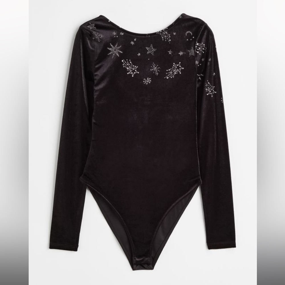 H&M Glittery Motif Velour Bodysuit